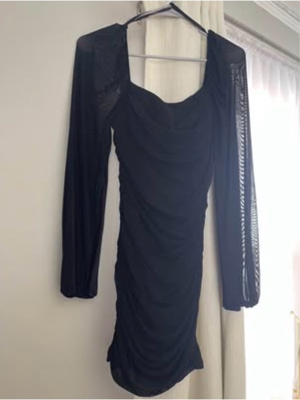 Windsor Black Long-Sleeve Ruched Bodycon Dress